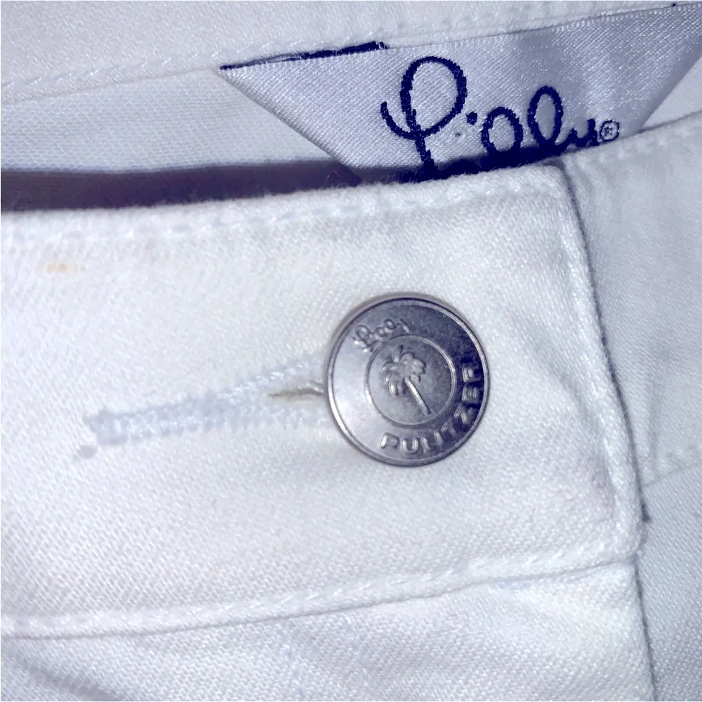 Lilly Pulitzer Jeans Resort White Beaded Palm Tree Ankle Cropped Size 4 - Picture 6 of 7